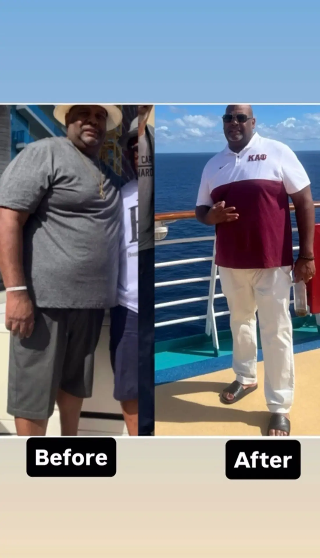 Customer before-and-after transformation photo 1: before on the left, after on the right